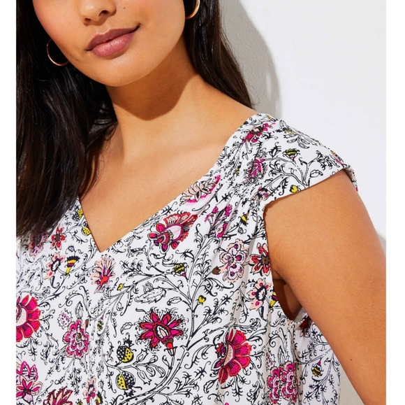 Loft Floral Smocked Trim Shell - Picture 2 of 5